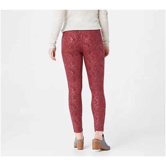 WOMEN WITH CONTROL NEW $67 Embossed‎ Ponte Royale Legging Cabernet XSP - Picture 2 of 3